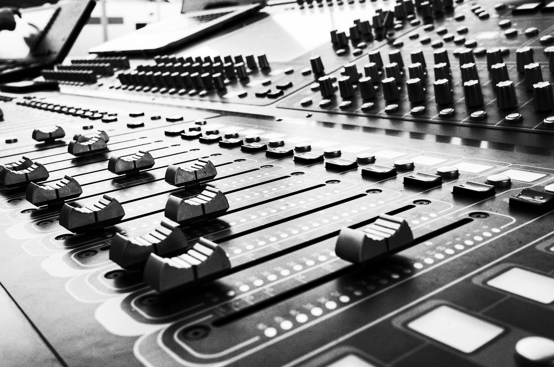 Audio mixing console in a professional studio